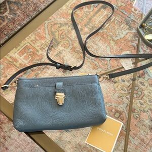 MICHAEL Michael Kors Mercer Pebbled Blue Leather Crossbody